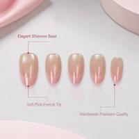 Y152 Vente en gros Faux ongles à presser French Cat Eyes rose clair, forme amande moyenne, réutilisables, en acrylique, pour fête, lot de 10 pièces