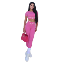 Set Olahraga Wanita Minimalis Sporty Anti Keringat, Bahan Spandex/Polyester, Tanpa Perlu Disetrika, Terdiri dari Tank Top dan Celana Panjang