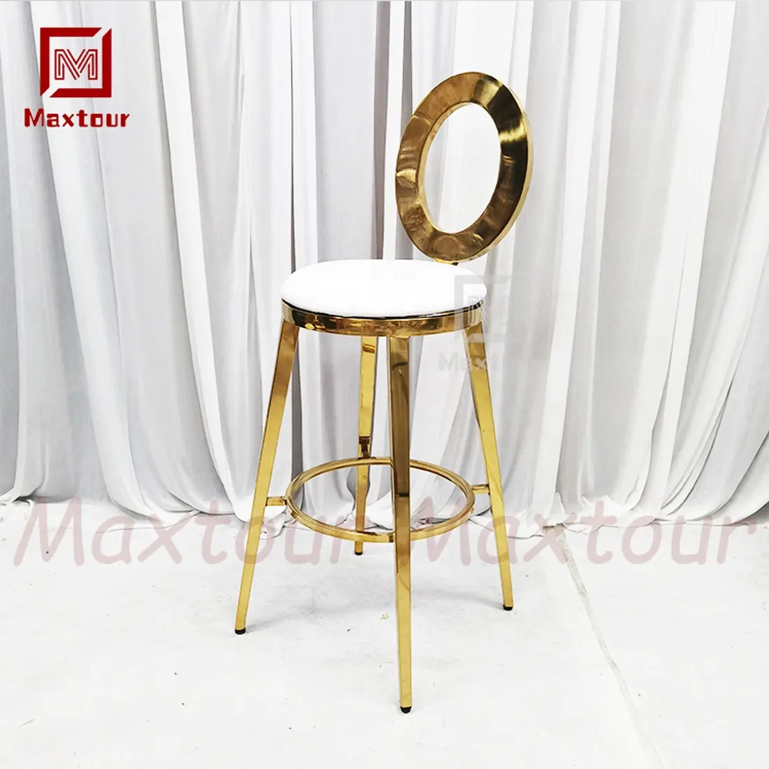 Modern Luxury Gold Metal Bar Stool with round Back High Chair for Kitchen Island Counter for Restaurant and Living Room