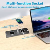 Multiprise encastrable en alliage d'aluminium de type UE avec protection contre les surtensions, chargeur USB-C 65W, 2 prises CA et 2 prises secteur