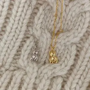 Collier en cuivre avec pendentif petit ours plaqué or, argent, bijou mignon, chiot, pour femmes et enfants, à la mode, 2022, tendance