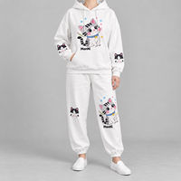 Ensemble de jogging pour femme avec étiquette privée OEM, imprimé dessin animé, sweat-shirt en molleton de coton, survêtement décontracté, usine de vêtements personnalisés