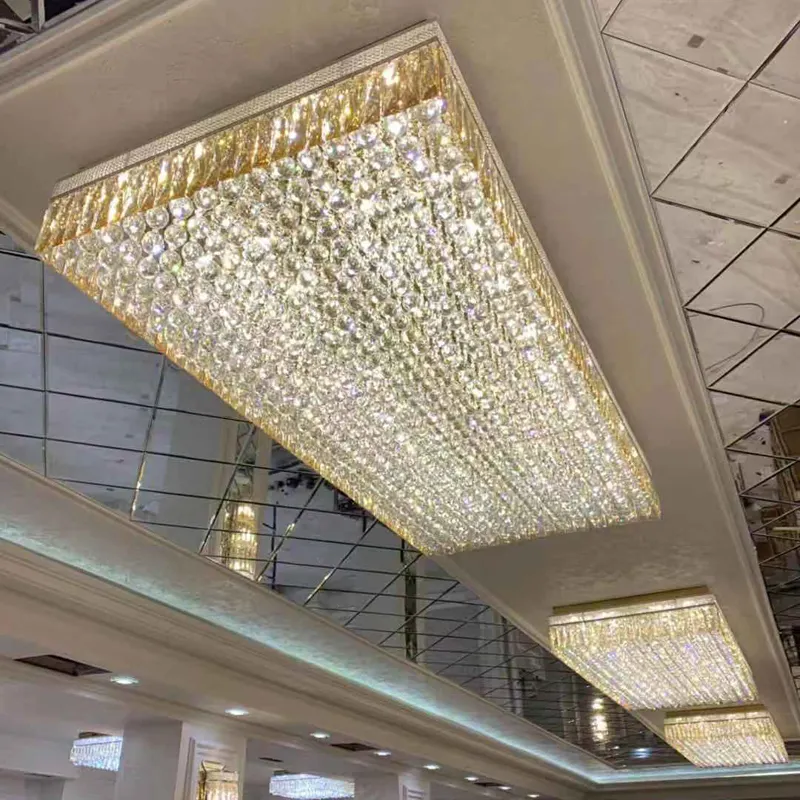 Steel Rectangle Large Modern Hotel Banquet Hall Lighting Crystal restaurant wedding decoration Luxury Chandelier