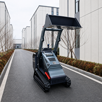 Chargeuse compacte multifonction sur chenilles pour la construction, l'agriculture et le déneigement, avec moteur et accessoires (bêche)