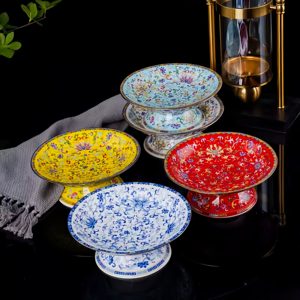 Plato <span class=keywords><strong>de</strong></span> <span class=keywords><strong>Porcelana</strong></span> Chino Antiguo Pintado a Mano con Rosas, Borde Dorado, Plato Alto para Frutas, Postres, Ensaladas, Plato para Bodas - Product Image 3