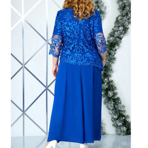 Abito <span class=keywords><strong>da</strong></span> sera lungo <span class=keywords><strong>da</strong></span> donna taglie forti con ricami in pizzo, maniche a 3/4, tinta unita, scollo a O, per invitati a matrimoni e feste africane - Product Image 6