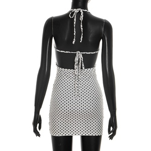 Z0020-summer Abito Corto Sexy da Donna con Stampa <span class=keywords><strong>a</strong></span> <span class=keywords><strong>Pois</strong></span>, Senza Maniche, Scollo all'Americana, Schiena Scoperta e Allacciatura sul Retro, Vestibilità Aderente sui Fianchi - Product Image 6