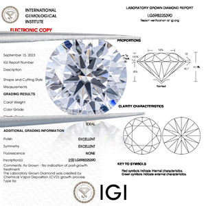 Meilleur prix Diamant de laboratoire de forme ronde blanc CVD HPHT VVS1 VS1 avec certificat IGI 1,0 ct-4 ct conforme au diamant naturel - Product Image 1