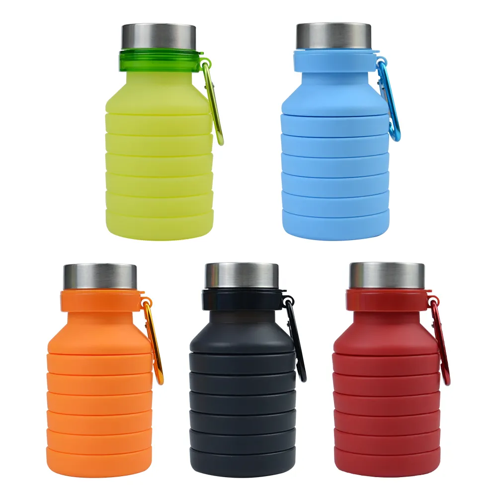Grosir botol air dapat dilipat silikon Travel lipat minuman Gym olahraga bebas BPA