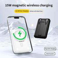 Batterie externe magnétique avec support et charge rapide 15W, inclut deux câbles, chargeur sans fil portable pour téléphones iPhone et Android
