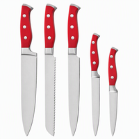 Ensemble de couteaux de cuisine populaires, série de 6 pièces, manche ergonomique en ABS rouge, pour trancher les légumes, le pain, la viande