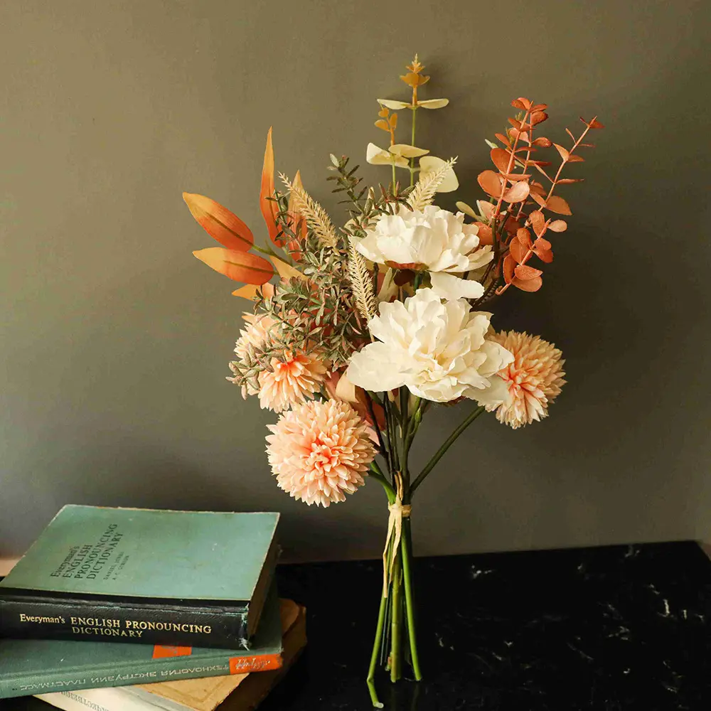 Buquê de flores artificiais feitos à mão, tecido de peônia, dandelion, buquê de flores para decoração