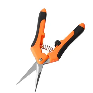 6.5 Inch Gardening Scissors Hand Pruner with Straight Stainless Steel Blades Orange Pruning Shear
