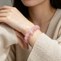 Bracelet élastique en perles de quartz rose naturel de Madagascar et de pierre de lune bleue pour la guérison et la méditation