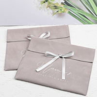 Pochette en velours personnalisée avec nœud en ruban, pochette pliable en flanelle douce pour emballage cadeau et rangement de documents