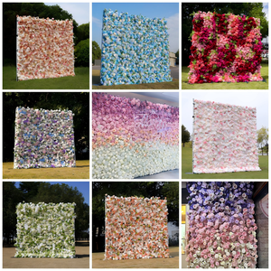 Splendida Parete di Fiori Artificiali Blu e Bianchi con Rose e Ortensie, Perfetta per Matrimoni o Eventi all'Aperto - Product Image 2