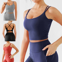 Soutien-gorge de sport Vractive respirant et écologique à bretelles croisées torsadées, avec coussinets amovibles, maintien moyen, dos nu, décolleté en U, pour yoga et fitness