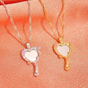 Collar con colgante de espejo mágico en forma de corazón, moderno y a la moda, estilo Y2K, chapado en oro, para chicas. - Product Image 4