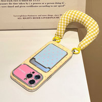 Coque de téléphone anti-chute en TPU gaufré à pois jaunes avec lanière et porte-cartes, grande fenêtre pour Apple 16 17 18 Pro Max 15 14