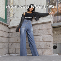 Jean en denim ample et décontracté pour femme, taille haute, jambe large, coupe droite, boutonné, uni, respirant, pour toutes les saisons, tricoté simple