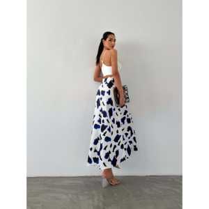 Elegante Falda Maxi de Cintura Alta para Mujer, Estampada, Satinada, Brillante, 100% Poliéster, Larga y Fluida, a la Moda - Product Image 2