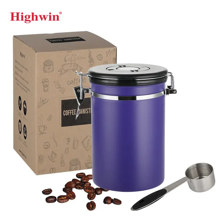 Highwin Factory Tea Container Stainless Steel Tea Canister With One Way Co2 Valve Airtight Storage coffee Canister