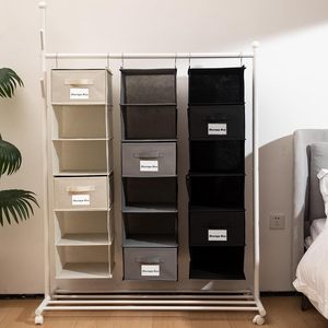 Hanging Closet Organizer 6 Shelves With Drawers And Pockets For Clothes <b>Shoes</b> Bedroom <b>Storage</b> Fabric Non Woven Material - Product Image 4