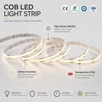 Lampu Strip LED COB 24V 8mm Grosir 640LED 16W 1800lm 6500K Putih Siang Dingin Ra80 Lampu Pita Linear Tanpa Sambungan Gulungan 5m