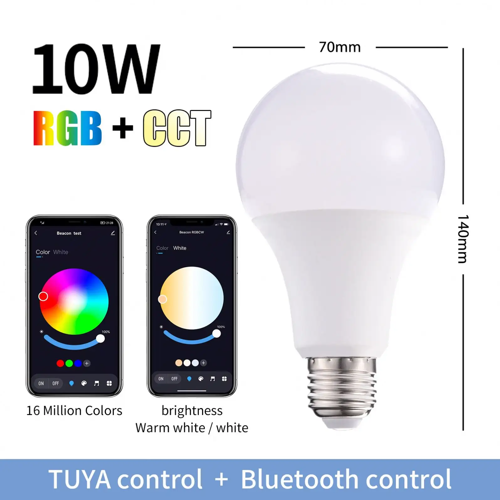 Fxpot Alexa Smart Bulb Tuya App Control Timer Setting E27 10W 12W 15W Dimmable RGB Led Light Bulb