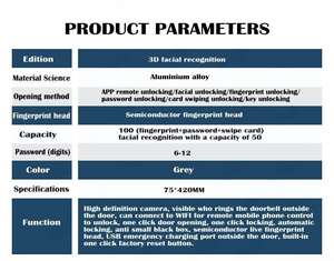 أمن المنزل 3D الوجه التعرف على بصمات الأصابع التطبيق واي فاي الذكية قفل رقمي بطاقة رمز قفل الباب الإلكتروني Cerraduras Inteligentes - Product Image 6