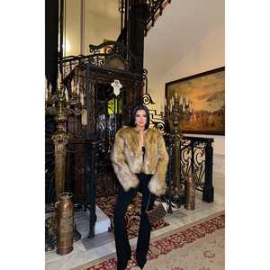 Chaqueta de Piel de Zorro Amarillo con Estampado a Cuadros, Estilo Abrigo con Decoración Vintage, Cierre de Cremallera, Característica Impermeable, Blazer Tejido - Product Image 2