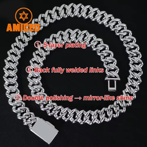 سلسلة كوبية من الموسانيت 15 ملم للرجال قلادات وأساور هيب هوب من الفضة عيار 925 - Product Image 3