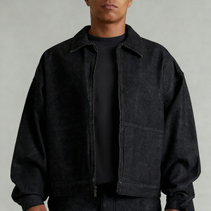 Giacca di Jeans da <span class=keywords><strong>Lavoro</strong></span> di Alta Qualità Personalizzata con Zip, Giacca di Jeans Nera Corta Lavata Personalizzabile per Uomo 2025 - Product Image 2