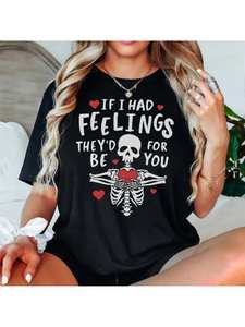 T-shirt Skeleton Feelings per San Valentino, unisex, a maniche corte, girocollo, con grafica, 100% cotone jersey, vestibilità regolare - Product Image 3