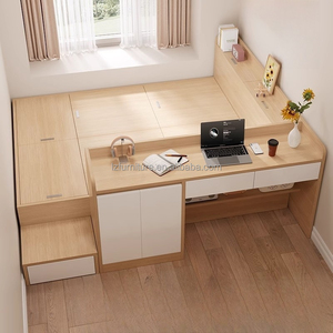 Economical Durable Light Wood Tatami Bed <b>with</b> Integrated <b>Desk</b> Storage Drawers Modern Bedroom Furniture For Studio Apartment - Product Image 6