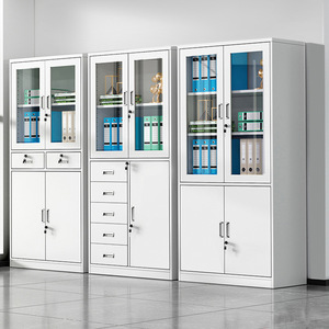 Office Filing Cabinet 4 Layers Steel Glass Door With Lock For Office Storage - Product Image 1