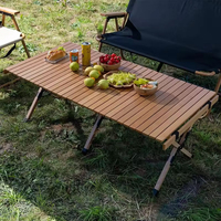 Table de pique-nique pliable en aluminium avec logo personnalisé, durable, de haute qualité, en bois de hêtre, type Egg Roll