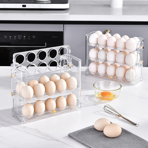 Flip Top Three Layer Egg Storage Box 30 Piece Green Transparent Fridge Freshness Preservation Kitchen Use - Product Image 4