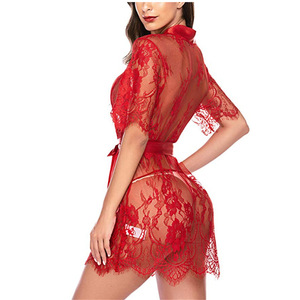 Chemise de nuit transparente en dentelle romantique et sexy pour femme, avec string, respirante, légèrement gainante, taille XL, vente en gros ODM - Product Image 5