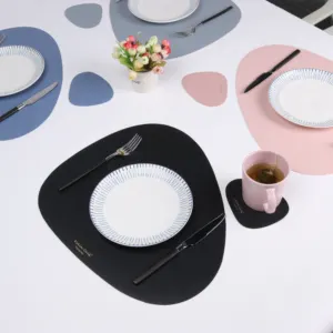 Custom leather placemats factory oval shape luxury dining table mat pu waterproof placemat coaster set