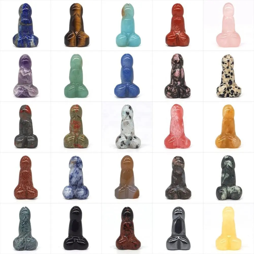Batu permata alami patung Penis Mini kristal Reiki penyembuhan dipoles tangan diukir koleksi figur Penis kerajinan