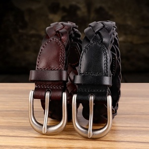 Cinturón de Cuero Genuino de Vaca Vintage para <span class=keywords><strong>Hombre</strong></span>, <span class=keywords><strong>Correa</strong></span> de Marca con Hebilla de Aleación, Estilo Trenzado para Jeans - Product Image 2