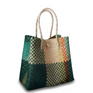 Bolso Tote Tejido a Mano con Parches Coloridos, Ecológico, Impermeable, con Cierre de Botón, para Playa o Viajes, OEM/ODM - Product Image 1