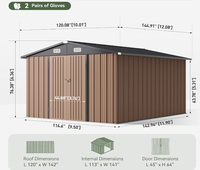 Abri de jardin extérieur 12 x 10 pieds avec grande porte à double charnière, abri de jardin en métal pour rangement extérieur et utilisation polyvalente
