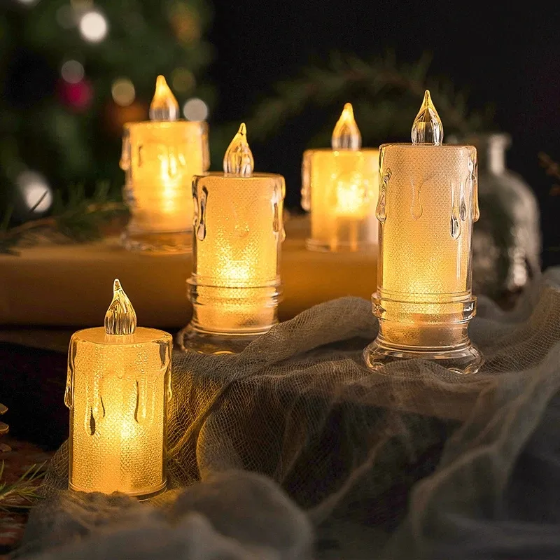 Candele a colonna senza fiamma di alta qualità di vendita calda candela a Led con candeliere trasparente decorazioni per il capodanno di natale per la casa