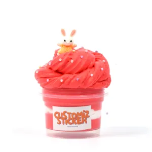 Watermelon Candy Cake Fluffy Slime with Bunny Resin Charms Soft Non-Toxic Butter Slime with Colorful Mini Pearls