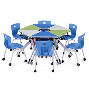 Starlight Smart Classroom Combination Desks And Chairs Hexagonal Table With <b>Wheels</b> For Training And Tutoring Use - Product Image 1