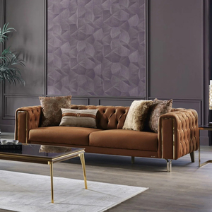 Italian Luxury Design Tufted <strong>Velvet</strong> Fabric Sectional Sofa Stainless Steel Leg Living Room Furniture Set Including <strong>Coffee</strong> <strong>Table</strong> - Product Image 2