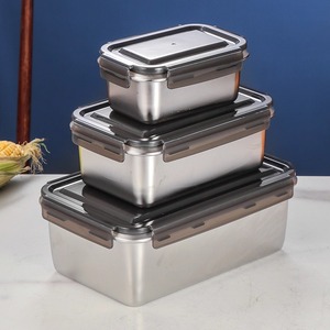 Stainless Steel Food Storage Box Rectangular Clip On Lid Kitchen <b>Refrigerator</b> <b>Container</b> Travel Use - Product Image 4
