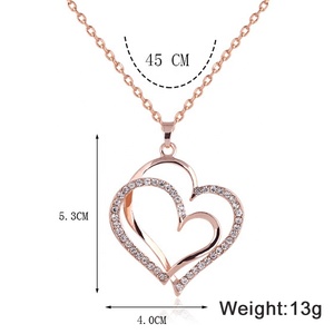 गुलाब गोल्ड क्रिस्टल डबल दिल हार लक्जरी गहने प्यार दिल हार वेलेंटाइन दिवस शादी के गहने - Product Image 6